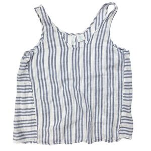 Cynthia Rowley Blue White Striped Linen Blend V Neck Tank Top Women's Size Small